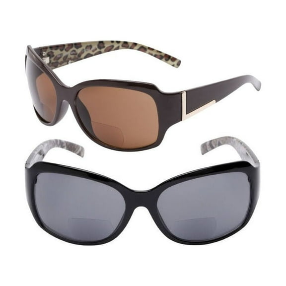 2 Pair of "The Fashionista" Womens Designer Bifocal Sunglasses - Outdoor Reading Glasses - Black/Brown - 1.00