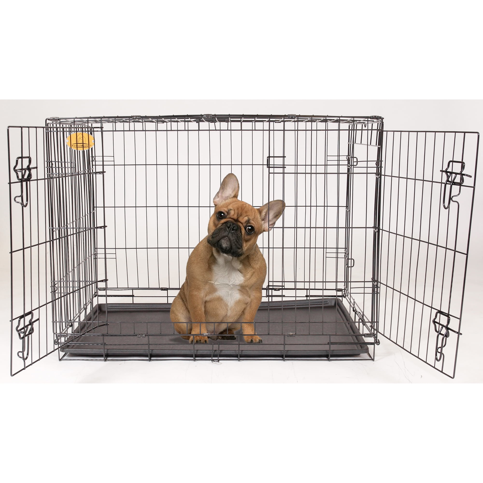 KennelMaster Double Door Folding Wire Dog Crate, Black, Medium, 36"L