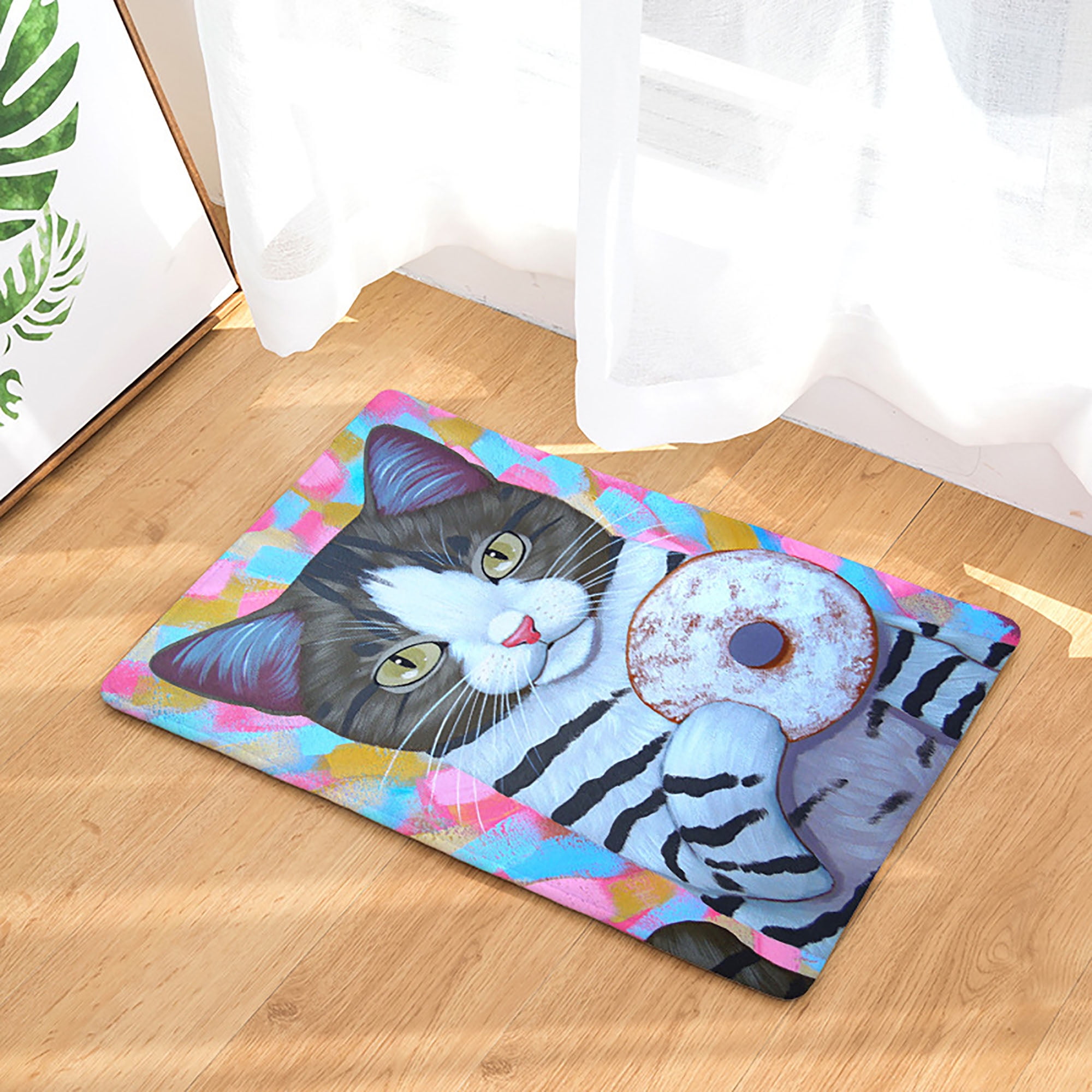 Non Slip Washable Mat Easy Clean Runner Rug Vintage Cute Cats Pattern