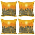 thumbnail image 1 of Amsterdam Throw Pillow Cushion Case Pack of 4, Urban Lifestyle Illustrated Artistically, Modern Accent Double-Sided Print, 4 Sizes, Slate Blue Marigold, by Ambesonne, 1 of 2