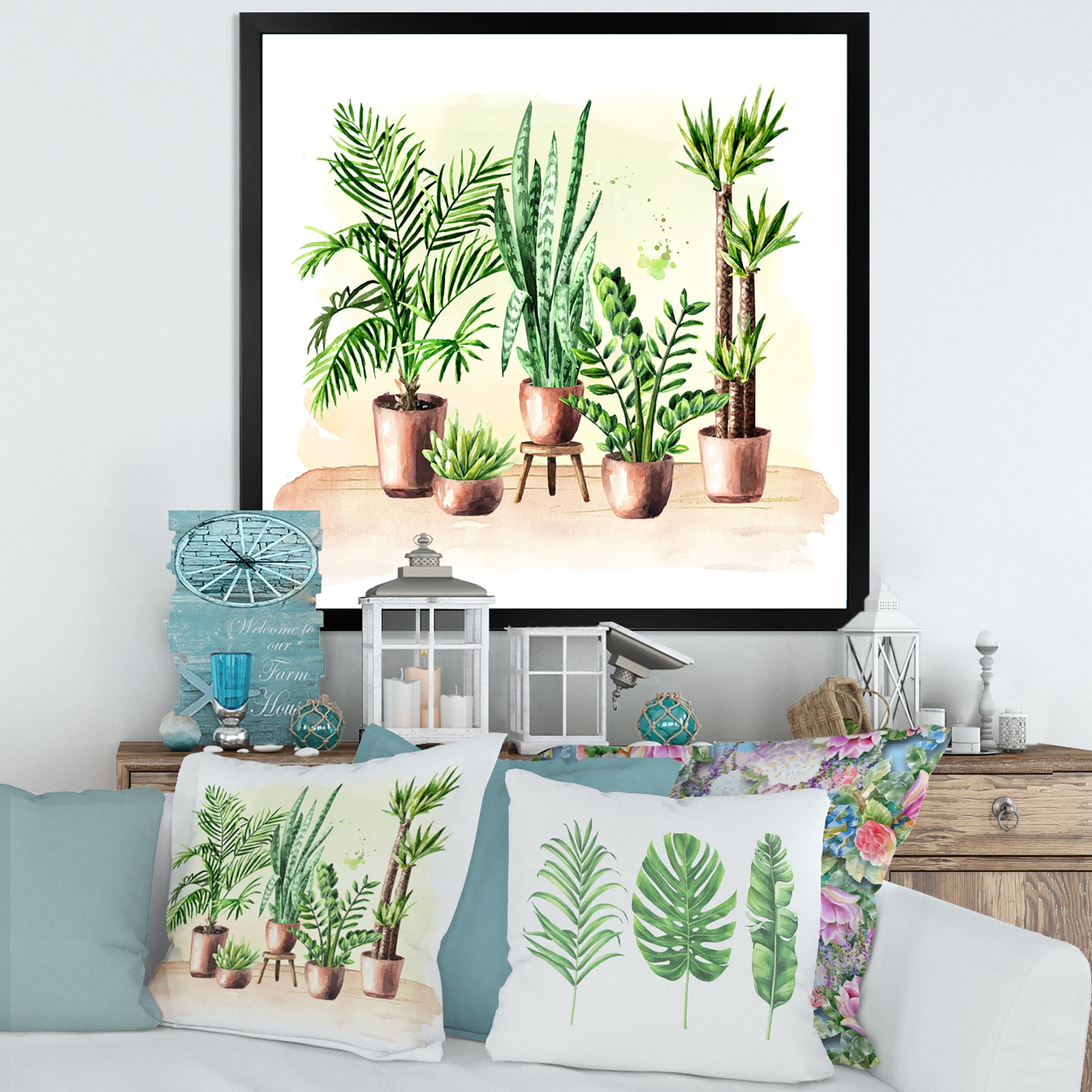 Designart 'Indoor Green Home House Plants in Pots I' Traditional Framed Art Print