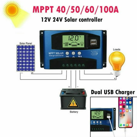 - 40A MPPT Solar Panel Regulator Charge Controller 12V/24V Auto Focus Tracking