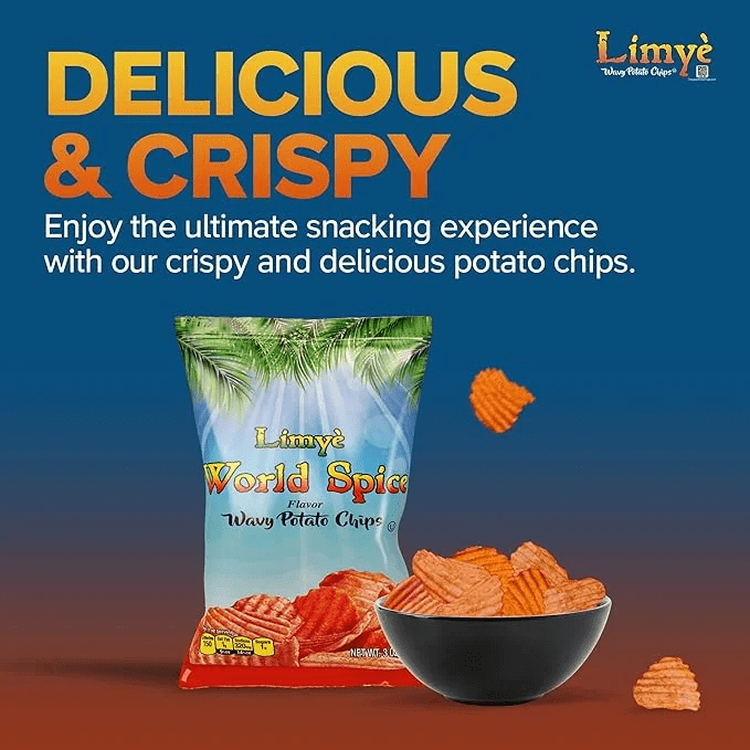 Limyè Potato Chips, World Spice Flavor and Sweet Heat BBQ, Kosher, Allergen Free, Vegan, 12 Pack, 3 Oz