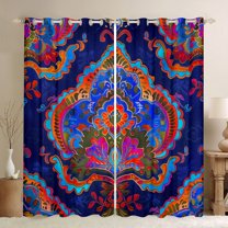 Homewish Western Hippie Damask Black Out Curtains for Adult, Retro Mandala Flower Curtains Pack of 2 (42x63 Each), Rustic Farmhouse Style Bedroom Curtains, Black Out Curtains Decor