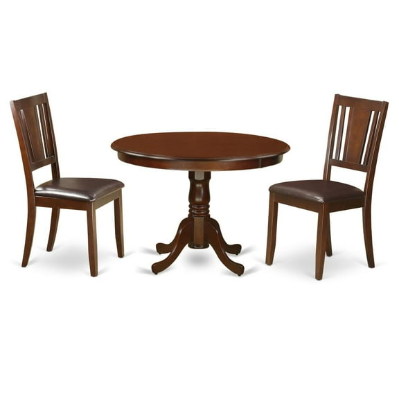East West Furniture Hartland 3-piece Dining Set with Leather Chairs in Mahogany
