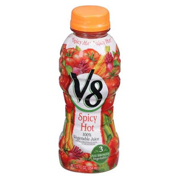 V8 Spicy Hot 100 Vegetable Juice 12 oz Plastic Bottles Pack of 12