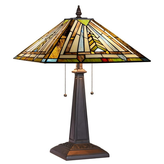 Tiffany Table Lamp 16" Wide Handmade Stained Glass Lamp Shade 2 Light Vintage Table Lamp for Living Room Bedroom