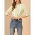 thumbnail image 5 of INSPIRE CHIC Women's 3/4 Sleeves Round Neck Retro Ruffle Cuff Elegant Ditsy Floral Blouse XS Yellow, 5 of 6