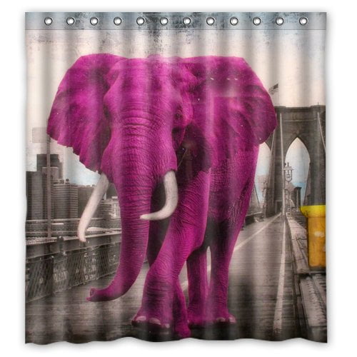 Odecor Retro Pink Elephant Bridge, Pink Elephant Shower Curtain