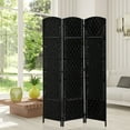 thumbnail image 3 of GVN Privacy Panels Decorative Privacy Fence,3 Panel Folding Privacy Screen, 6FT Tall Portable Wicker Weave Partition Wall Divider, Black, 3 of 7