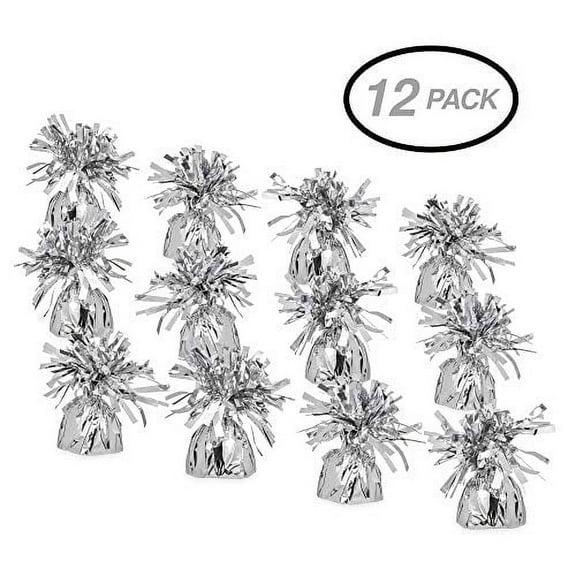SRENTA 5.5" Silver Metallic Wrapped Balloon Weights for Birthday Party Decoration, Pack of 12