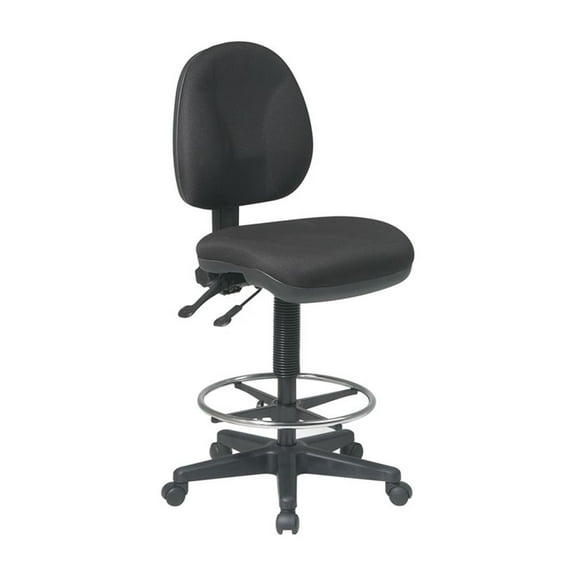 Pemberly Row Deluxe Ergonomic Black Fabric Drafting Chair w/ Adjustable Footring
