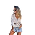 thumbnail image 5 of Women Crochet Cardigan Tie Front Hollow Out Long Sleeves Summer Knit Cover Cardigan White One size, 5 of 10