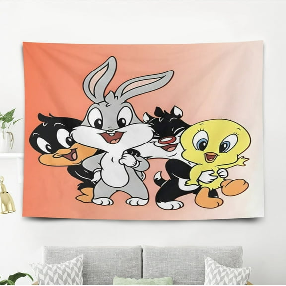 Baby Looney Tunes Pattern Wall Hanging 50*60 Inches High-Quality Peach Skin Velvet Material Classic And Charming