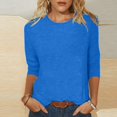 thumbnail image 2 of Women Casual 3/4 Sleeve Length T Shirts Tunic Tops Round Neck Loose Fit Basic Tee Solid Color Blouse for Work Daily, 2 of 5