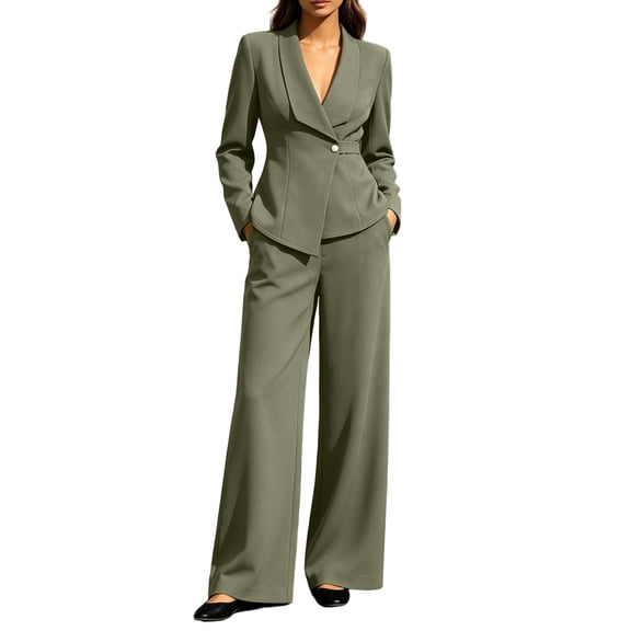 Iyufng Business Suit for Women 2 Piece Long Sleeve Blazer and Straight Leg Pants Set