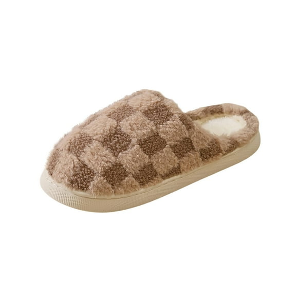 Fmbrln Womens Plaid Fuzzy Slippers Winter Warm House Slippers Indoor Outdoor Slippers for Women, Sizes 7.5-10.5