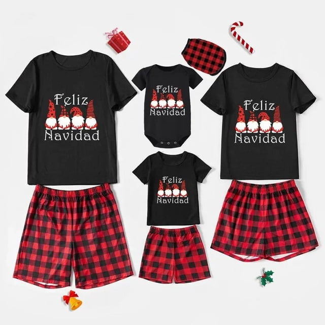Pijamas familiares a juego de Navidad, diseño exclusivo, Gnomies, Feliz Navidad, conjunto de pijamas negros