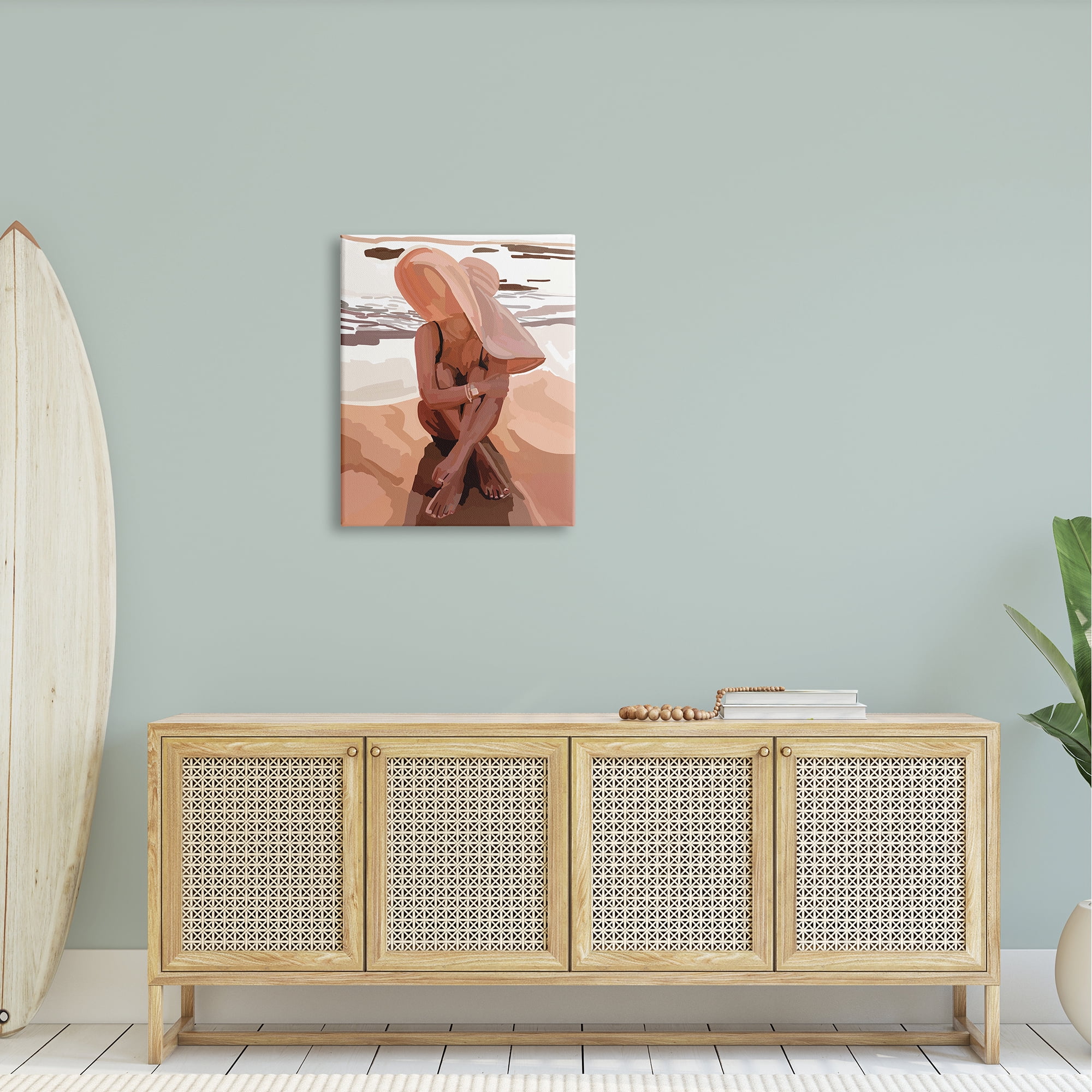 Stupell Industries Woman Sitting Enjoying Ocean Shore Summer Beach Graphic Art Gallery Wrapped Canvas Print Wall Art, Design by Amelia Noyes