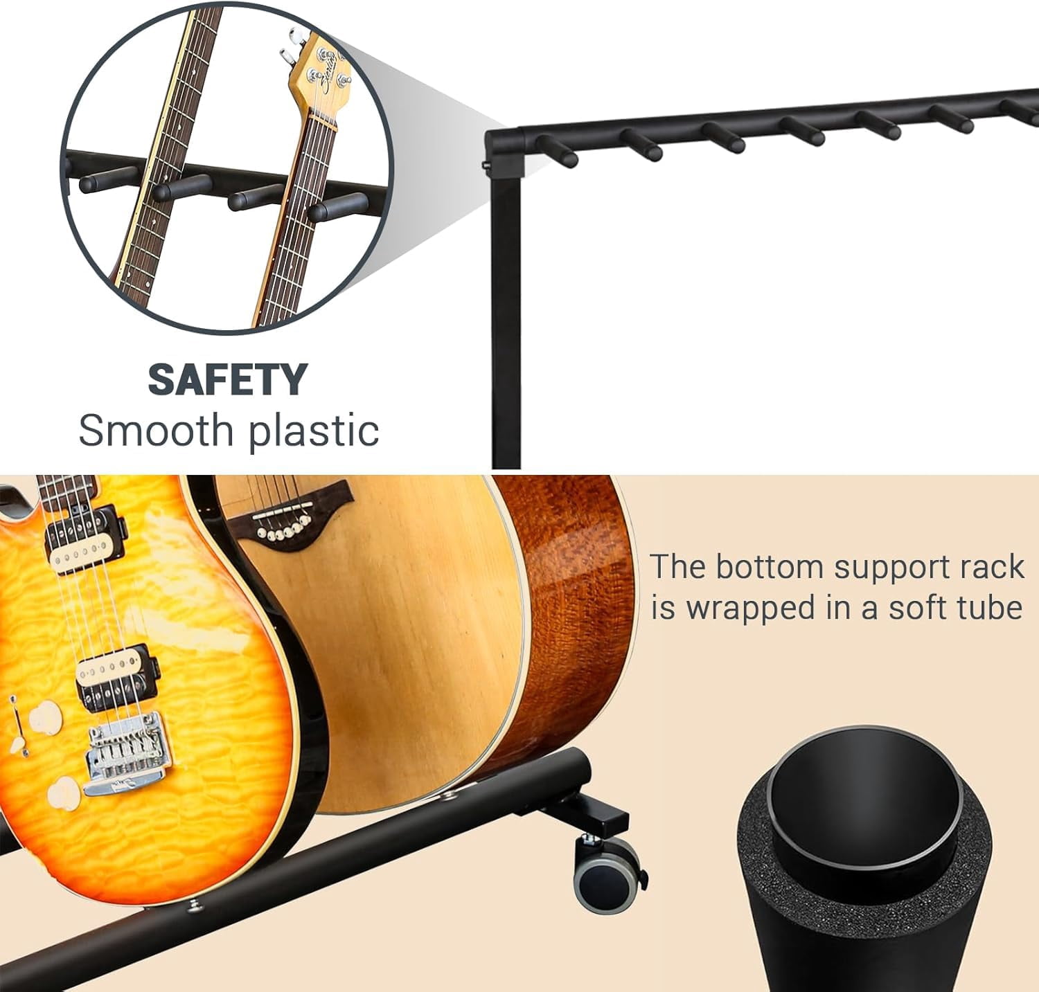 Soonbuy Multi Guitar Stand Rack With Wheels, Foldable Guitar Stand Display Rack With No-Slip Rubber Padding, Storage Rack for Home Band Stage Bass Acoustic Electric Studio Use, Black