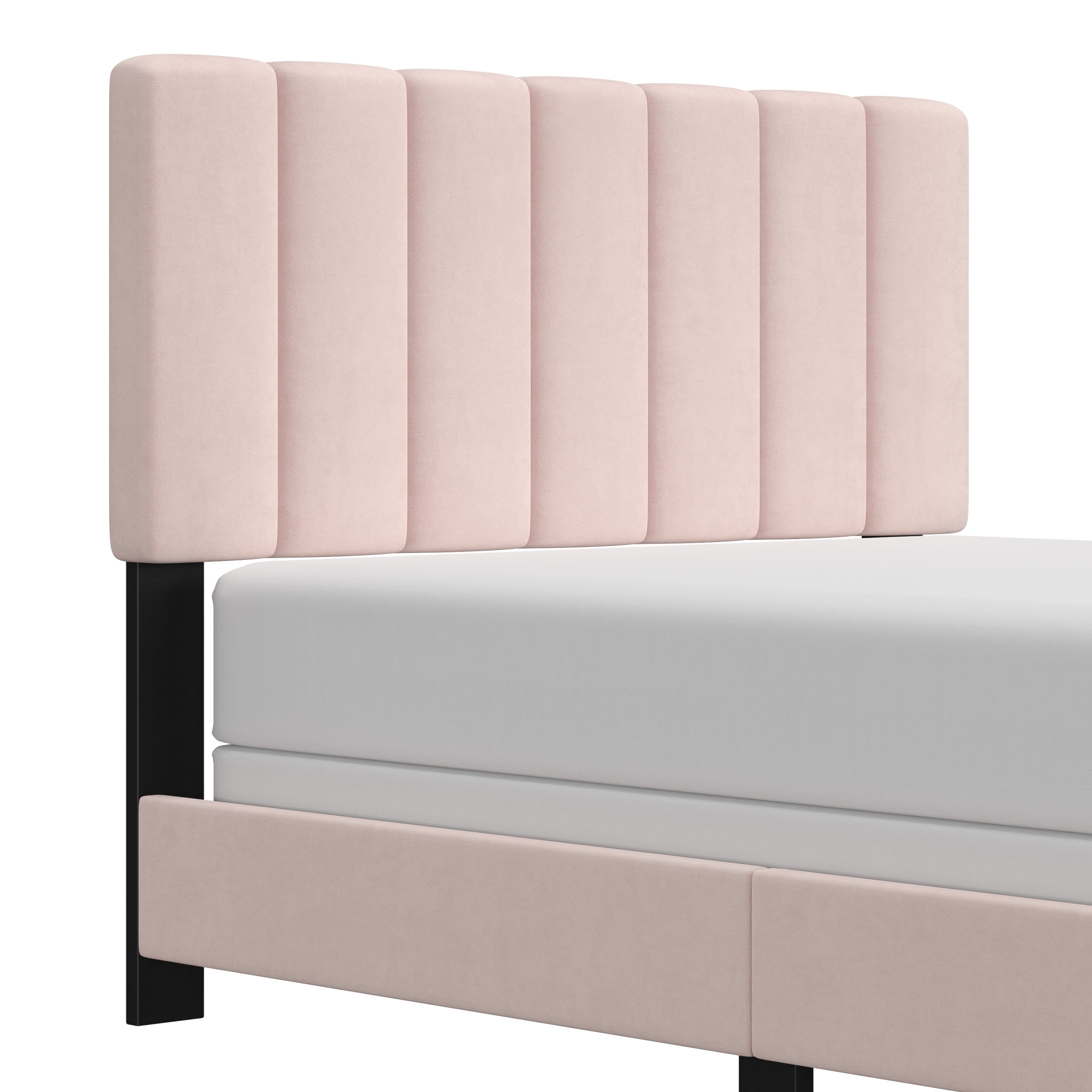 Reece Channel Stitched Upholstered Queen Bed, Light Pink, by Hillsdale Living Essentials