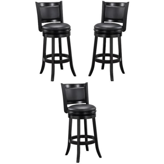 Home Square Augusta 29" Swivel Bar Stool in Black - Set of 3
