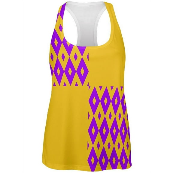 Mardi Gras Party Purple and Gold All Over Womens Racerback Tank Top - Large