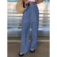 thumbnail image 6 of Womens Summer Solid Color Hollow Out Embroidery Casual Elastic Waist Long Pants Versatile Comfort Blue L, 6 of 8