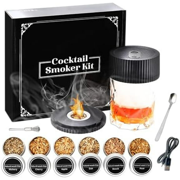 Electric Whiskey Smoker Kit with 6 Wood Chips, Rechargeable Whisky Smoker Kit, No Butane Needed,Birthday, Father's Day, Christmas Bourbon Whisky Gifts for Men