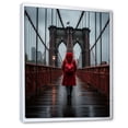 thumbnail image 2 of Designart "Brooklyn Bridge Red Grey New York Cityscape II" Portrait Floater Framed Canvas Print, 2 of 7