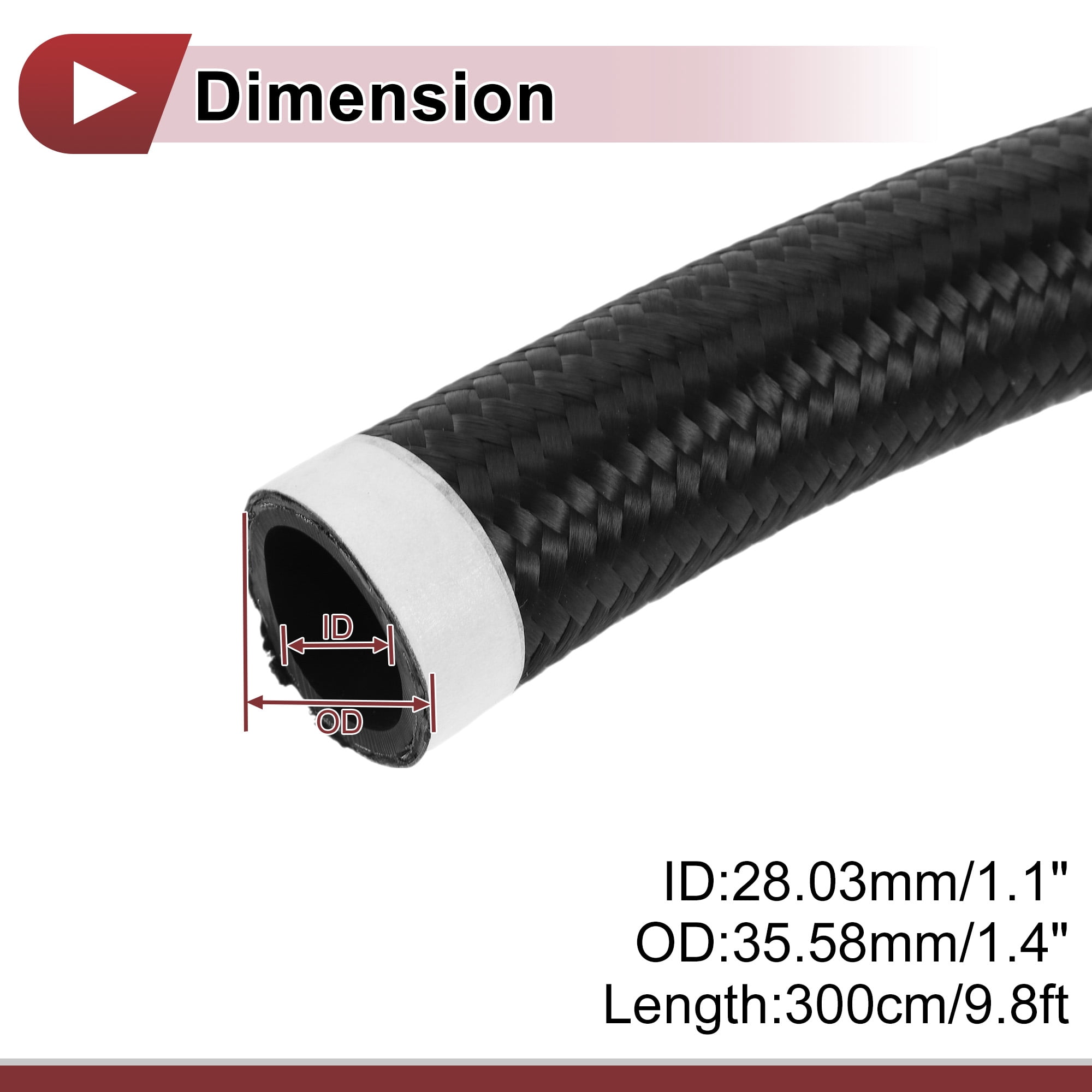 Unique Bargains 10ft AN16 Fuel Line Hose Automotive Fuel Hose Black 1.1"ID 1.4"OD