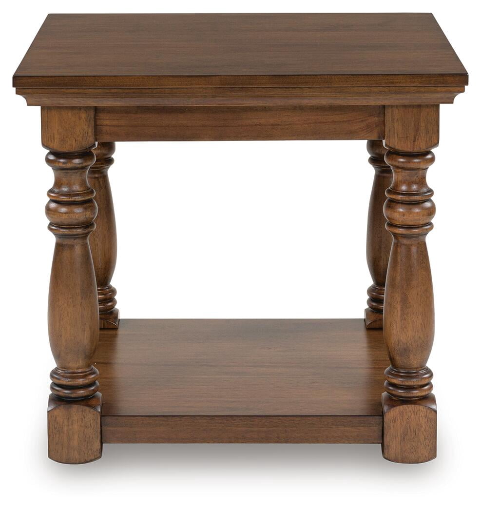 Signature Design by Ashley Sturlayne Traditional Rectangular End Table - Two-Tier Side Table with Decorative Posts, Brown