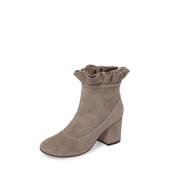 Cecelia New York Mackie Grey Suede Ruffle Design Block Heel Designer Ankle Boots (Grey, 6)