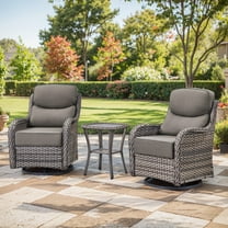 Planntonneo 3-Piece Patio Furniture Set - Wicker Swivel Glider Chairs with 6-Inch High-Resilience Cushions and Side Table, Grey/Grey