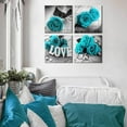 thumbnail image 5 of Teal Canvas Wall Art Bedroom Decor - Turquoise Rose Prints Picture for Living Room Home Decoration Sets 4 Pcs Gray Floral Love Poster Painting Modern Flower Bathroom Artwork 14 x 14" Valentines Gift, 5 of 6