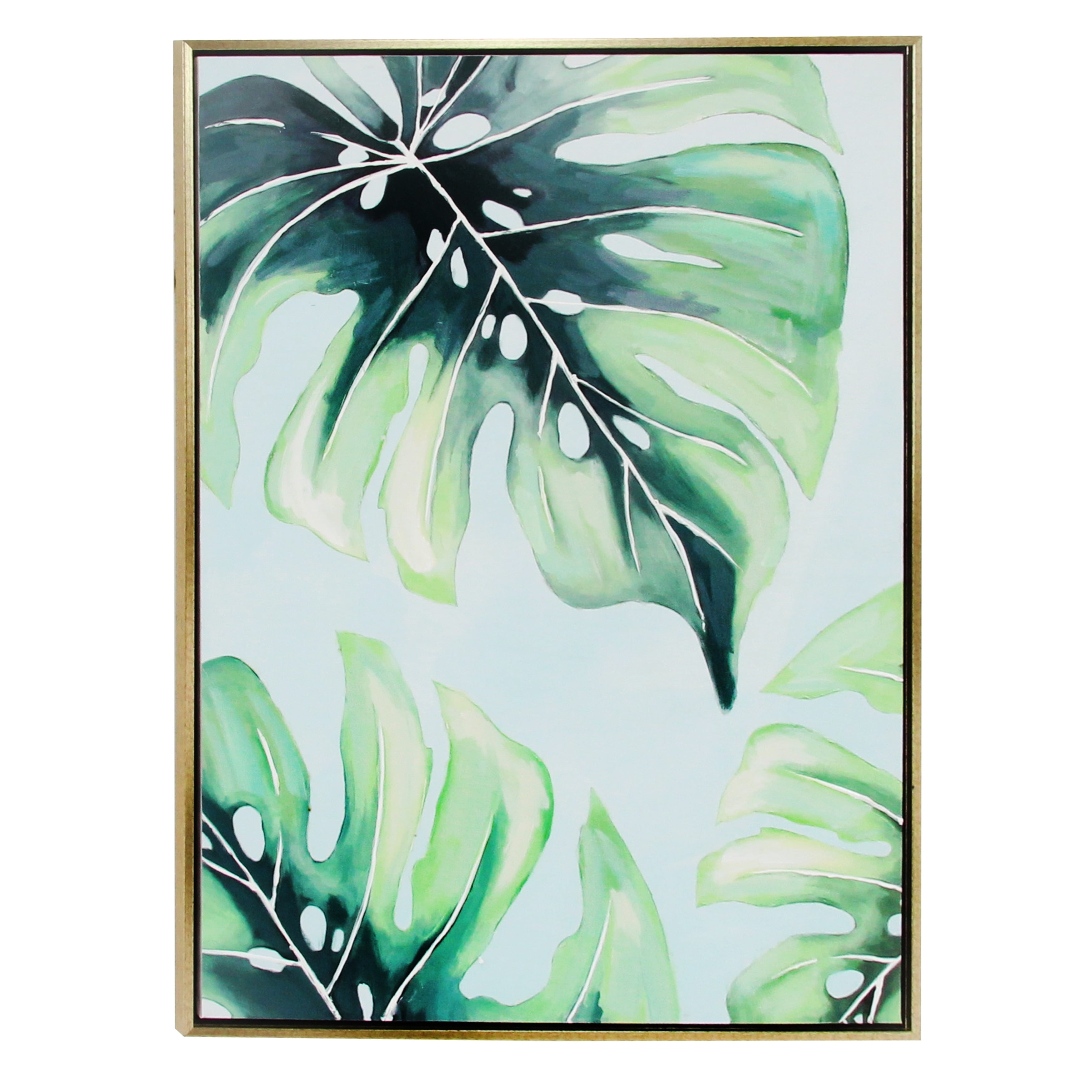 36" x 47" Monstera Leaf Framed Wall Art with Gold Frame, by CosmoLiving by Cosmopolitan