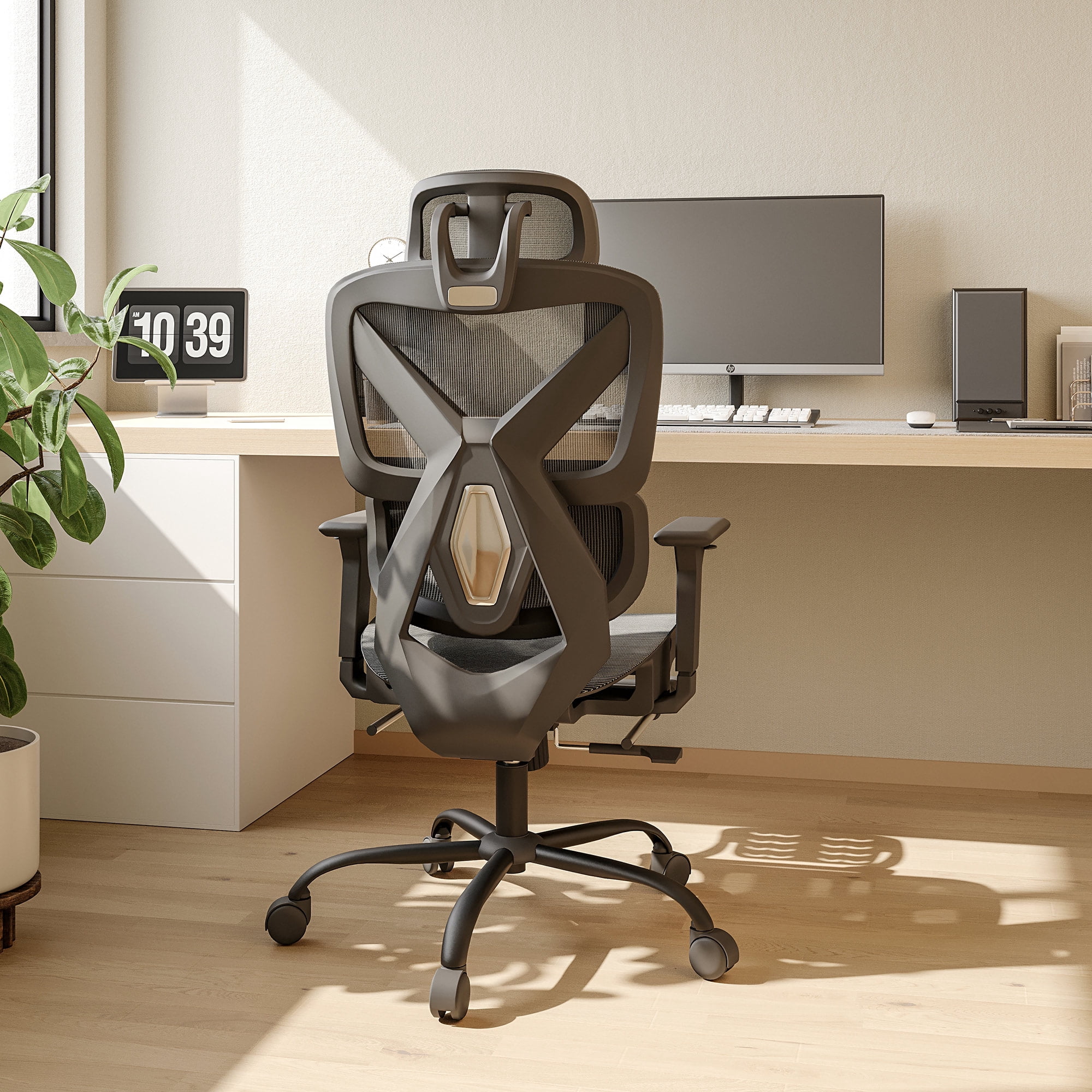 LAUSAINT HOME Ergonomic Office Chair,  High Back Desk Chair with Adjustable Lumbar Support & Retractable Footrest, Black