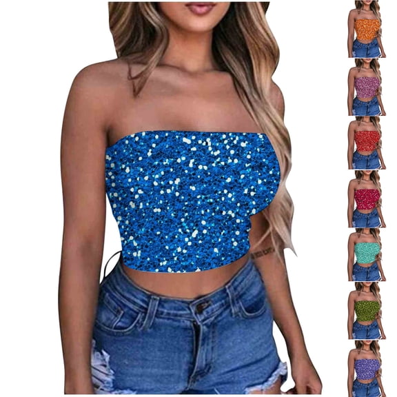 Agkizg Glitter Print Bandeau Sports Top,Yoga Workout Sleeveless Tank Bra,Stretchy Seamless Backless Active and Casual Wear Top (Women's or Women's Plus)