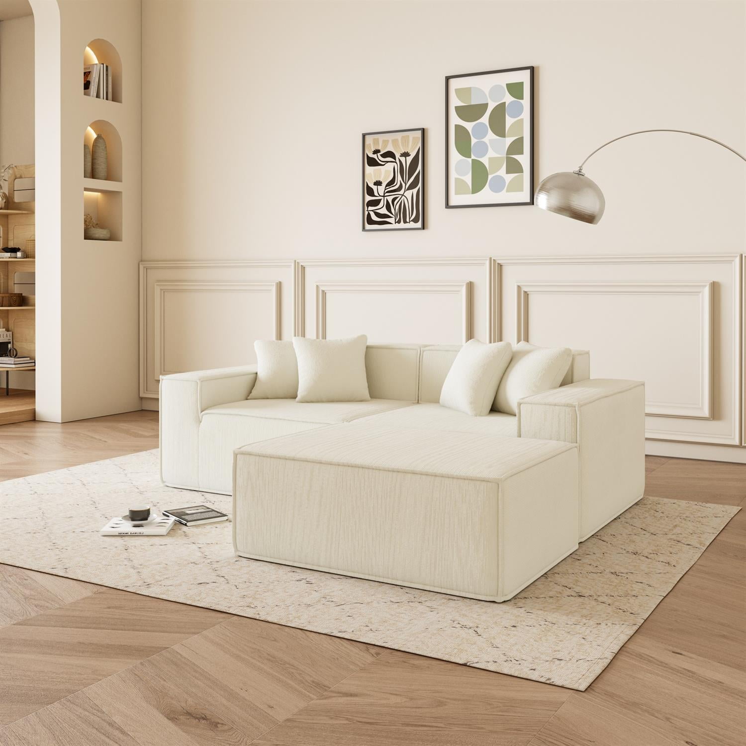 Demi Bonn 109" Modular L-Shaped Sectional Sofa with Reversible Chaise, Deep Seat Cushions & Comfortable Couch for Living Room, Beige