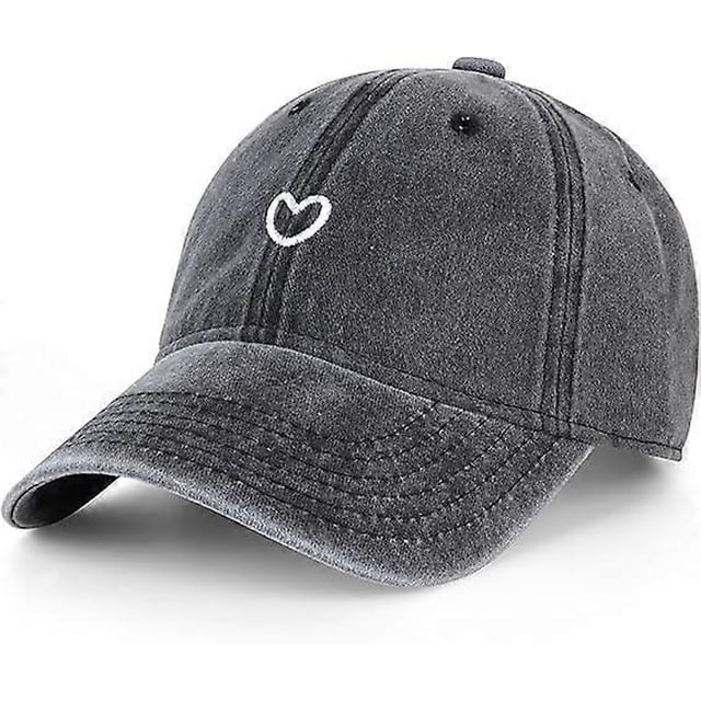 Womens Baseball Cap Vintage Washed Cotton Love Heart Embroidered Adjustable Summer Hat Gifts