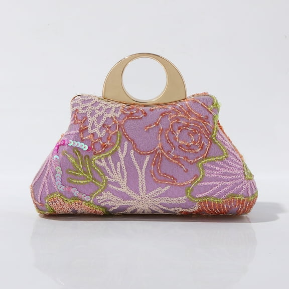 Jaucin Elegant floral embroidered handbag with sequins - versatile crossbody bags for women, perfect for weddings & parties, kiss lock purses and handbags, stylish clutch with removable chain
