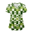 thumbnail image 2 of felwors St Patricks Day Scrub Tops for Women Short Sleeve V Neck Scrubs Lucky Shamrock Print Plus Size Medical Uniform Shirts (Light Green, XXL), 2 of 7
