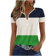 thumbnail image 5 of CYMMPU Women's Short Sleeve Shirts Zipper Color Block V Neck Tunic Tops Casual Blouse Summer Fashion T-Shirts Army Green M, 5 of 6