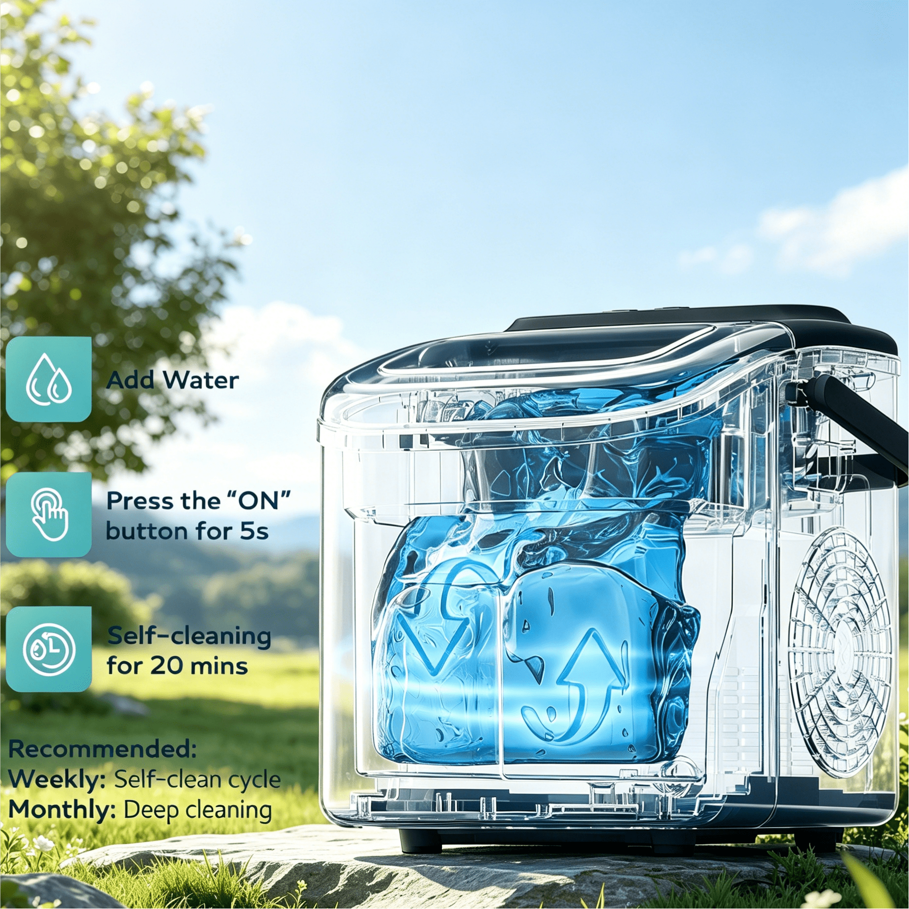 26 Lbs. Daily Production Bullet Clear Ice Portable Ice Maker  With Handle,Self-Cleaning