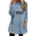 thumbnail image 2 of Black and Friday Deals 2023 Cotonie Solid Color Printed Round-Neck Fuzzy Fleece Pullover for Women Thick Thermal Sweather Warm Plush Long Sleeve Surcoat with Pockets,Light Blue,M, 2 of 4