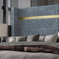 thumbnail image 4 of Castle Place Corduroy Gold PU Strip Wingback Upholstered Full Bed, Light Blue, 4 of 6