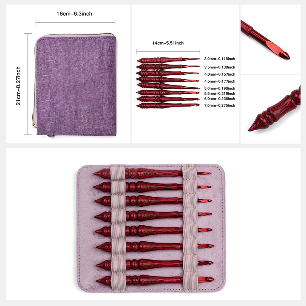8Pcs Aluminium Crochet Hook for Knitting Ergonomic Wood Handle Crochet Hooks Yarn Craft Tool for Crocheting 3.0-7.0mm