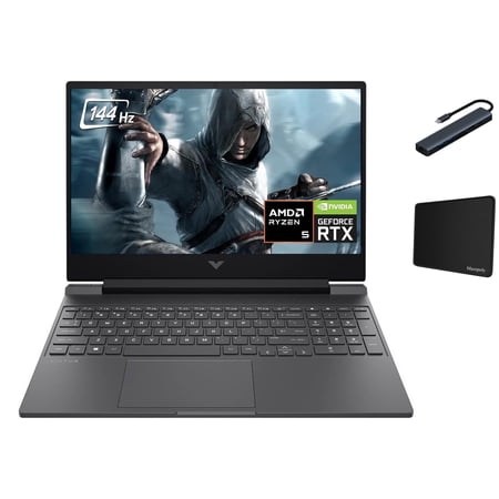 HP Victus 15.6'' FHD IPS 144Hz Gaming Laptop, AMD Ryzen 5-8645HS, 32GB DDR5, 2TB SSD, NVIDIA GeForce RTX 4050(6GB GDDR6), Backlit KB, Win11 Home, Mica Silver + Mazepoly Accessories