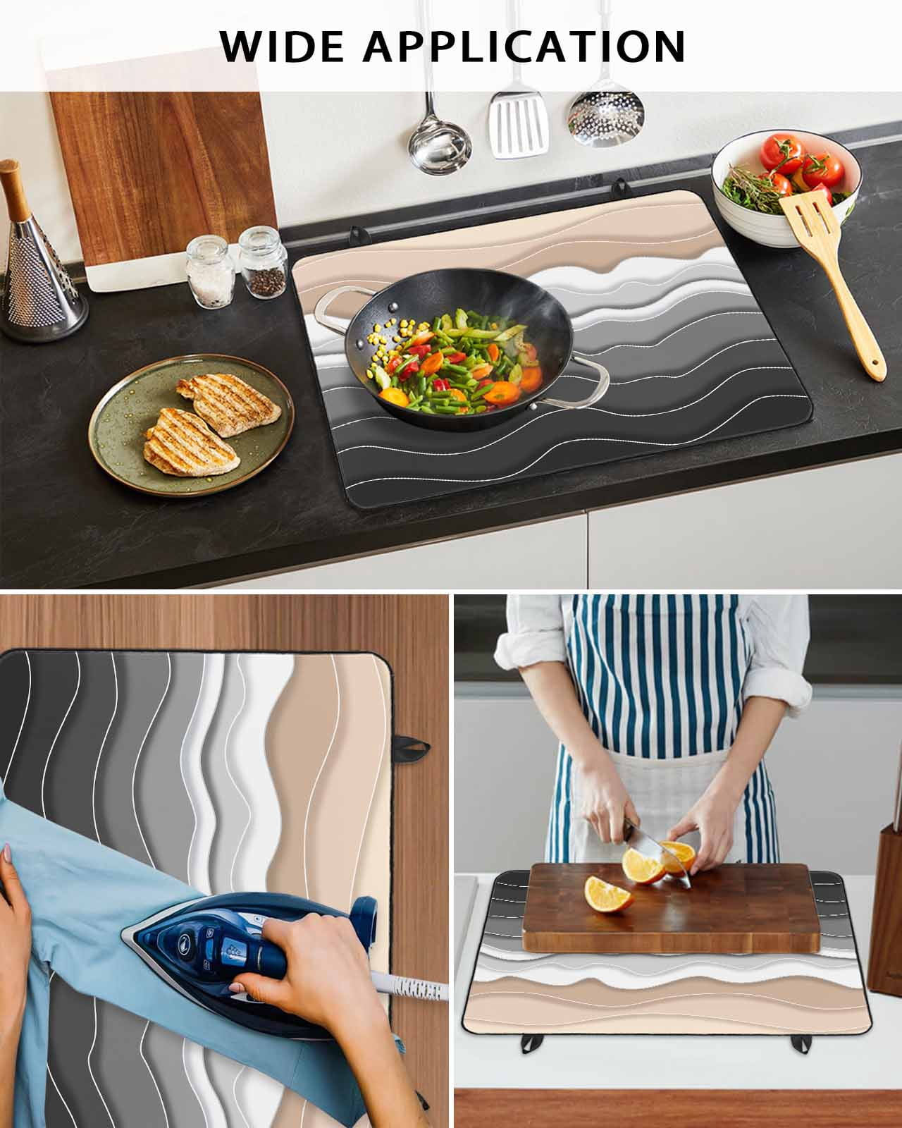 nqOlkjepod Large Induction Cooktop Protector Mat 24"x21", Grey Ombre Stripe Stove Top Covers for Electric Stove, Abstract Summer Beach Coastal Stove Burner Cover Mats, Glass Top Stove Cover