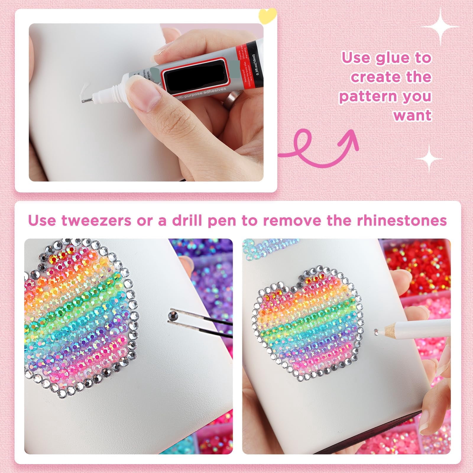 Bedazzling Kit,24 Color Resin Jelly Rhinestones ,3Mm Flatback Gems For Crafting,Rhinestones for Bedazzling With 3Pcs B7000 Glue For Clothing Shoes Nail Book Diamond Art